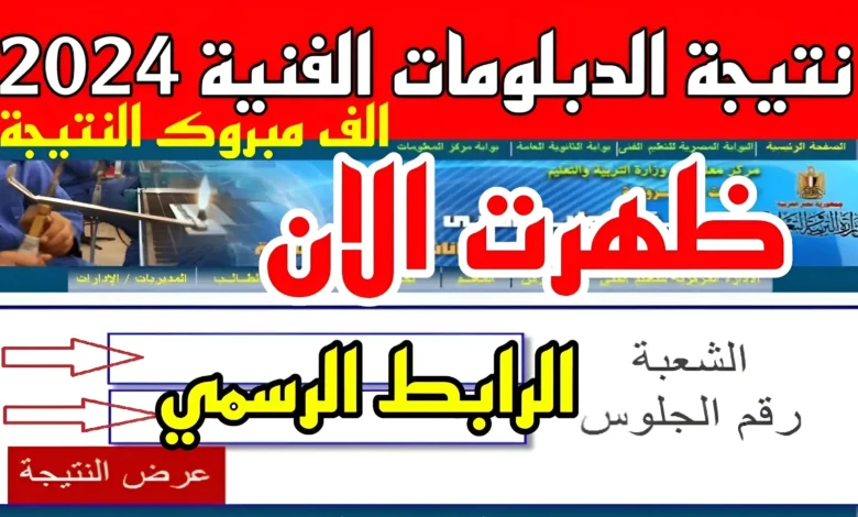 برابط مباشر.. fany.emis.gov.eg استعلم عن نتيجة الدبلومات الفنية التجارية 2024 والصناعية والزراعية عبر بوابة التعليم الفني